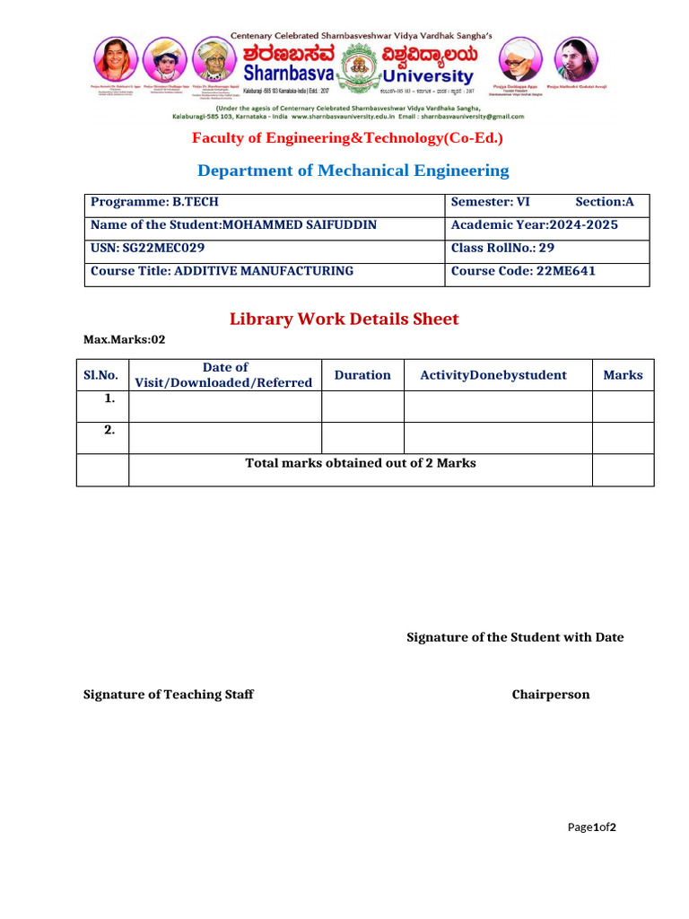 Library Work Sheet | PDF