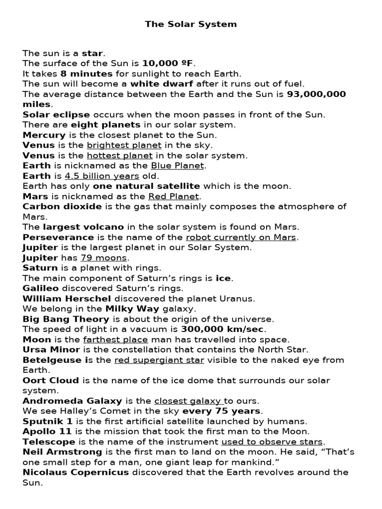 Overview of the Solar System Facts | PDF