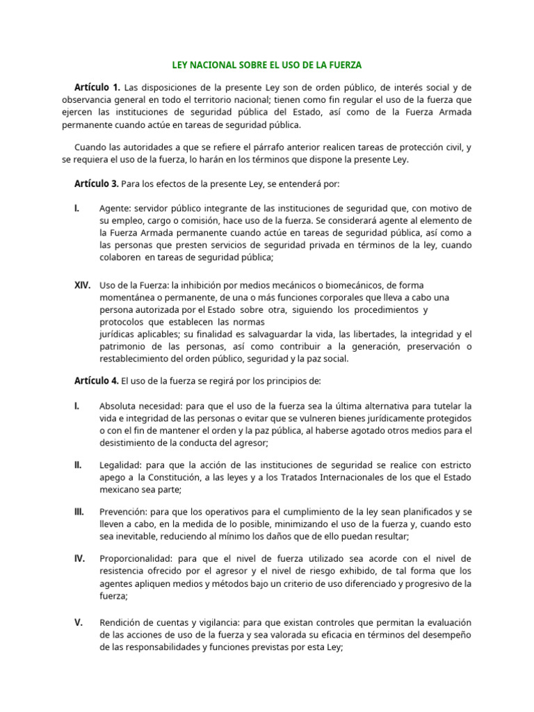 Ley sobre el Uso de la Fuerza | PDF | Agresión | Valores