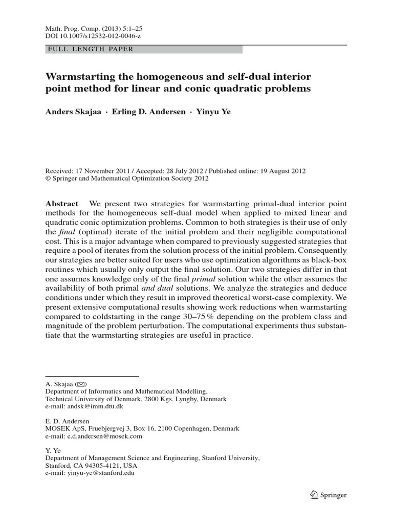 Warmstarting The Homeogeneous and Self-Dual Interior Point Method For ...