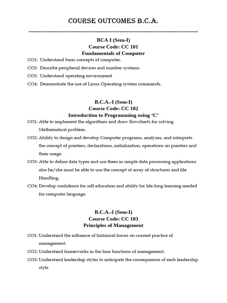 BCA Course Outcomes Overview | PDF | Databases | Web Development