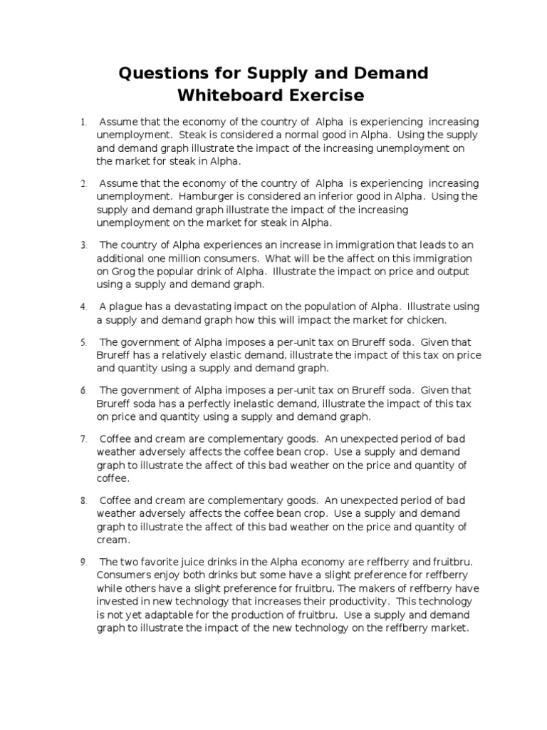 Supply and Demand Questions Simultaneous PDF Supply And Demand Demand