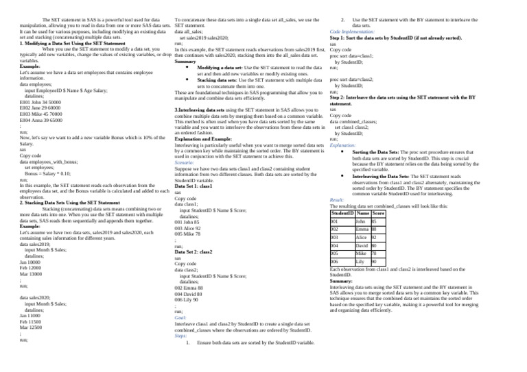 SAS SET Statement for Data Manipulation | PDF | Sas (Software ...