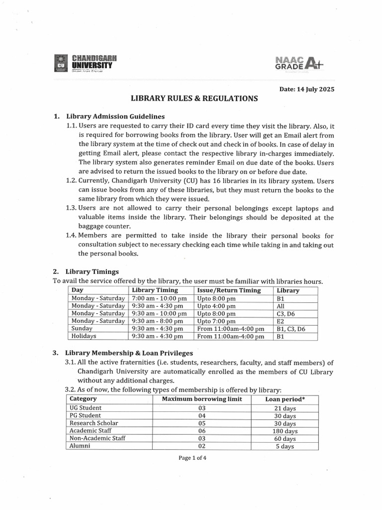 Attachment 1 Library Rules and Regulations 2025 (14-July-2025) | PDF