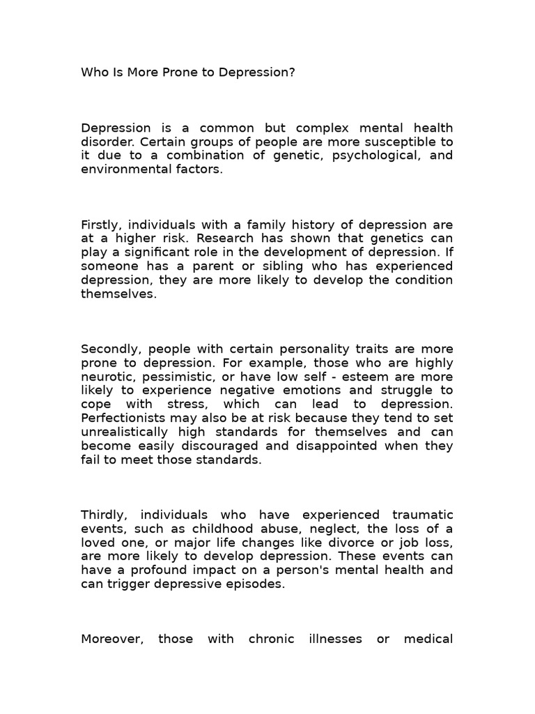 Factors Increasing Depression Risk | PDF