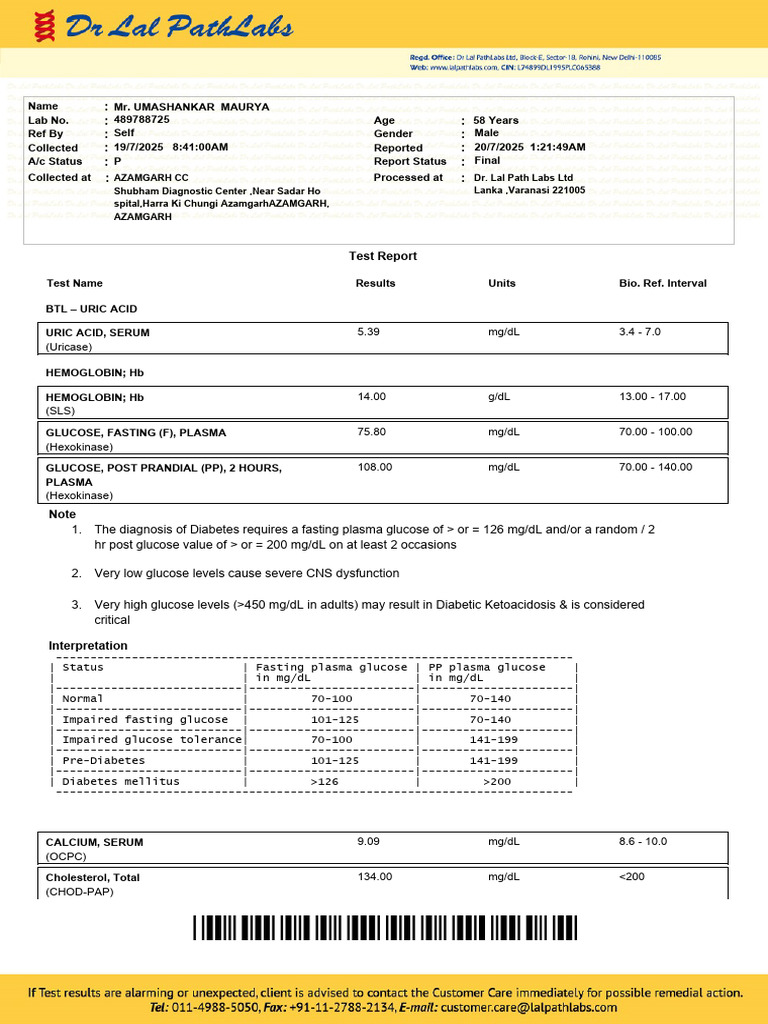 Comprehensive Health Test Report | PDF | Prediabetes | Endocrine Diseases