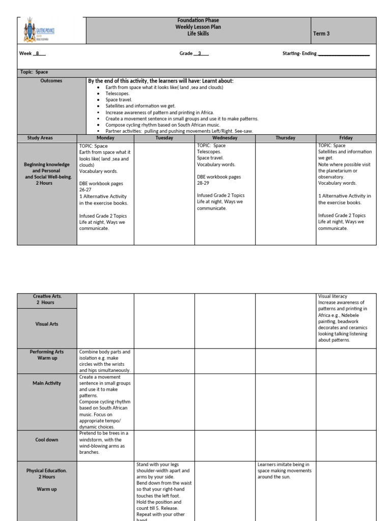 Life Skills Lesson Plans Grade 3 Week 8 2 | PDF | Vocabulary | Learning