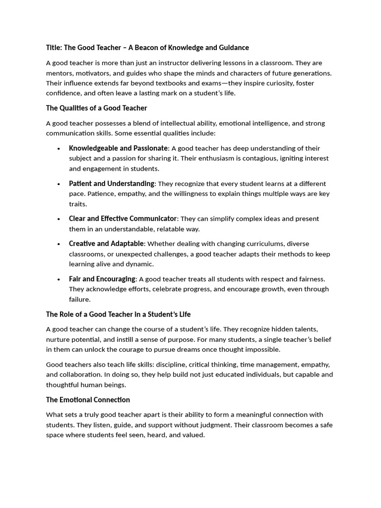 The Essence of a Good Teacher | PDF | Teachers | Empathy