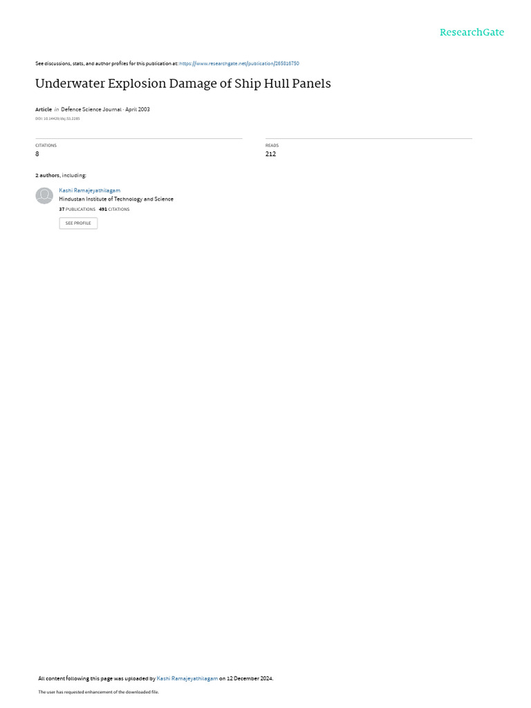 Underwater Explosion Damage of Ship Hull Panels | PDF | Deformation ...