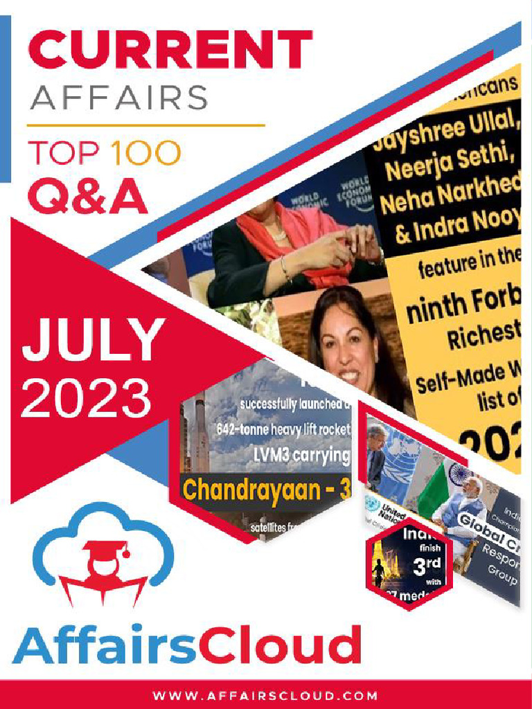 Current Affairs Q&A PDF Top 100 July 2023 by AffairsCloud New 1 | PDF ...