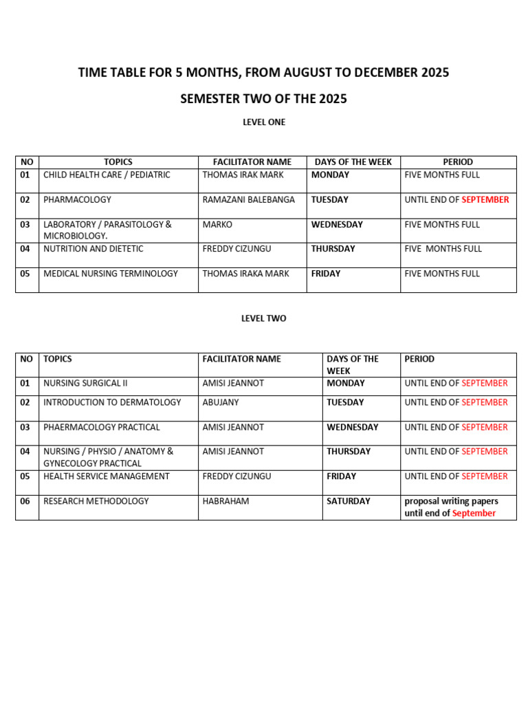 Time Table For 5 From August To December 2025-1-1 | PDF