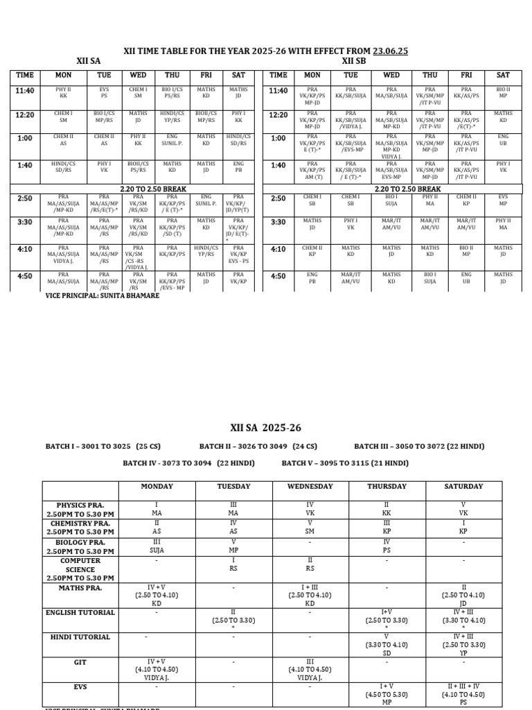 Xii Pra - Time Table 2025-26-1 | PDF