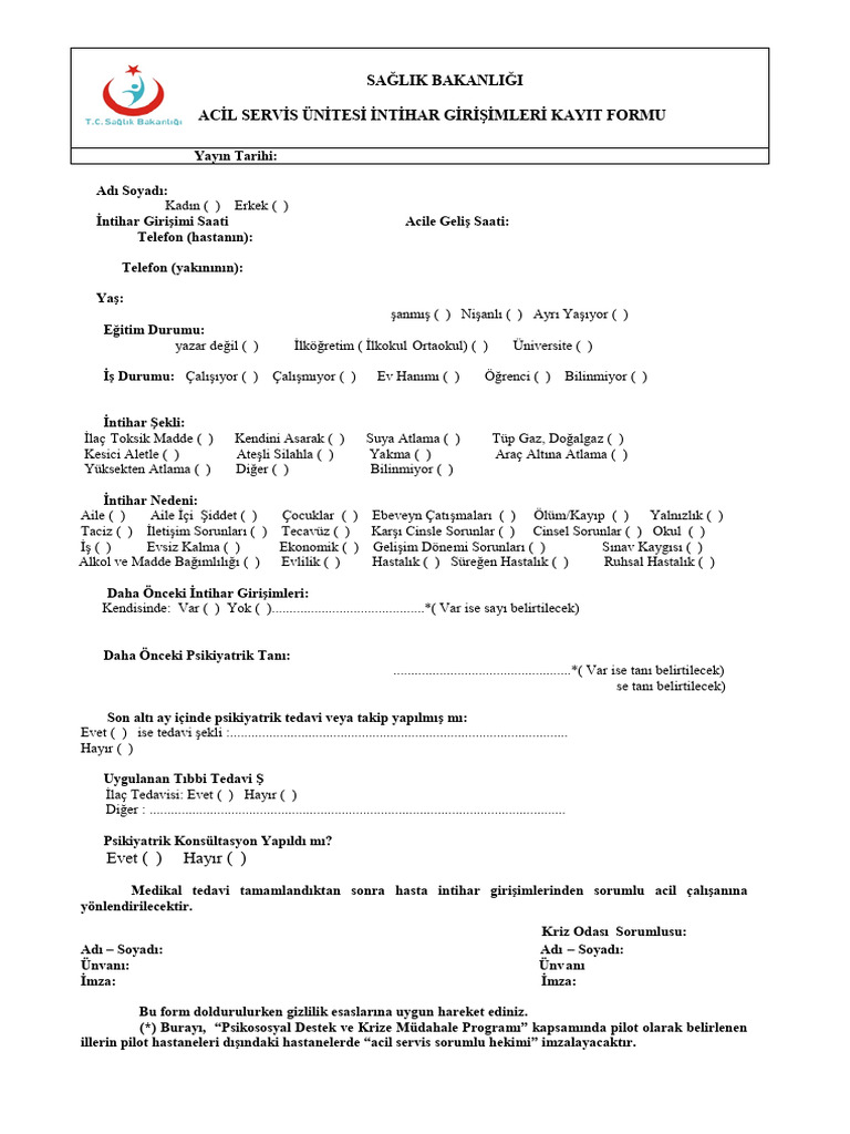 .03-Aci̇l Servi̇s Üni̇tesi̇ İnti̇har Gi̇ri̇şi̇mleri̇ Kayit Formu | PDF