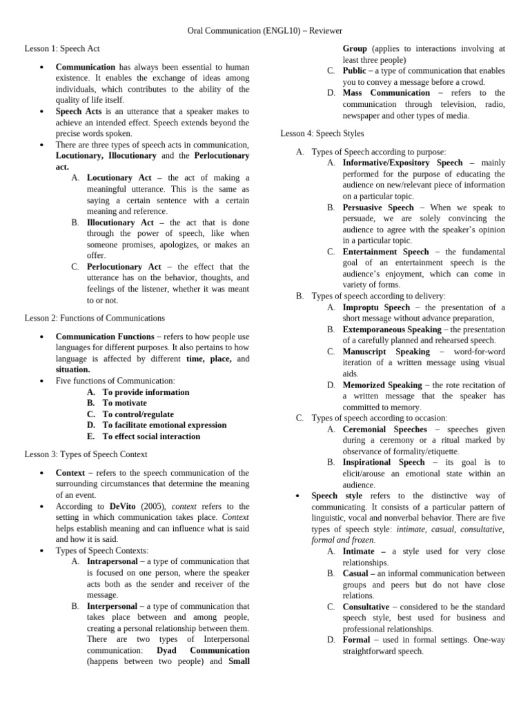 Oral Communication Review Guide | PDF | Communication | Learning