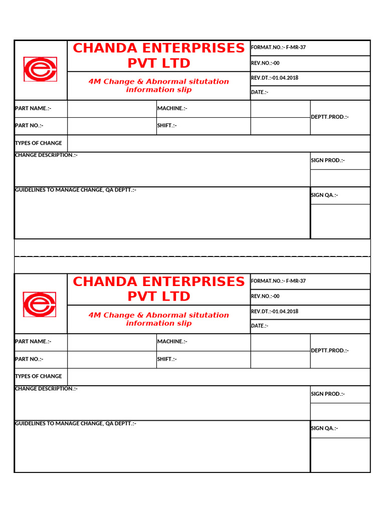 F-mr-37 4m Change Information Slip | PDF