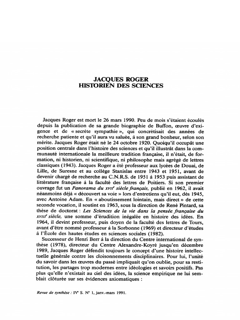 Jacques Roger : Historien des sciences | PDF | Science | Épistémologie