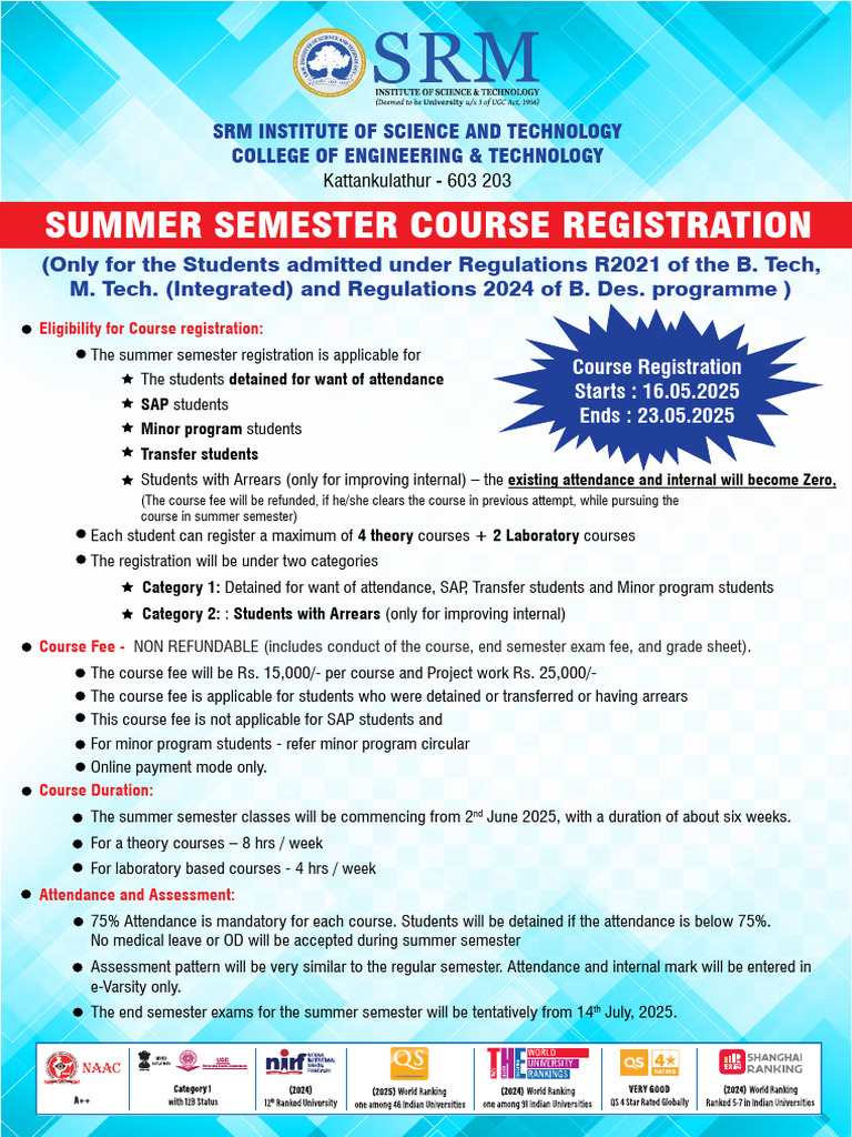 Summer Semester Course Registration Guide | PDF | Educational Stages