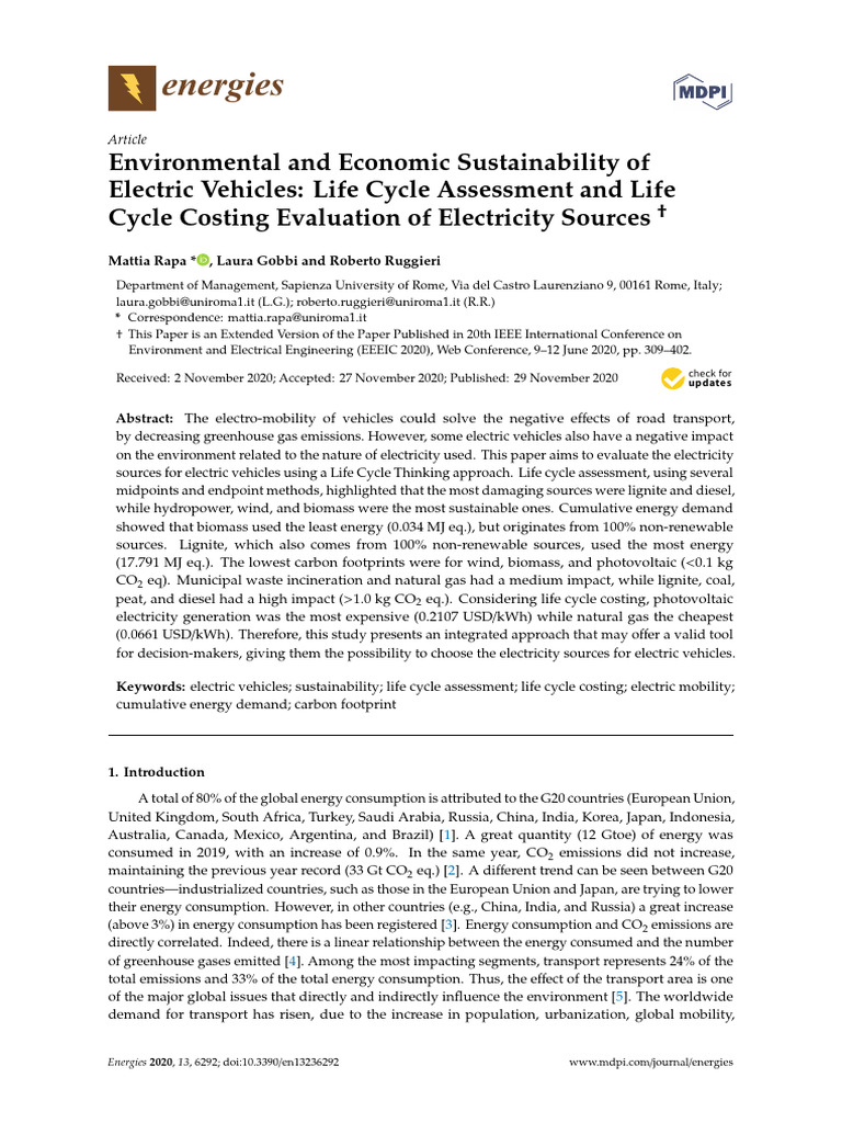 Electric Vehicles: Sustainability Assessment | PDF | Life Cycle ...