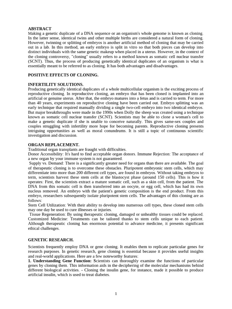 Negative Effects of Human Cloning | PDF | Molecular Cloning | Cloning