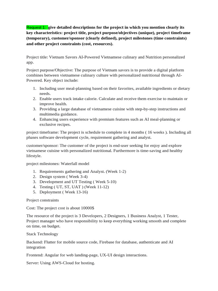 Vietnam Savors AI Culinary App Project Plan | PDF | Project Management ...