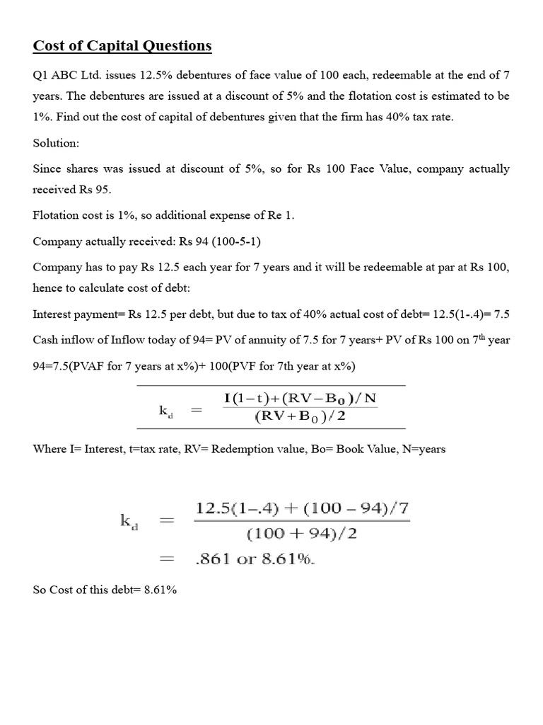 Cost of Capital Calculations and Analysis | PDF | Cost Of Capital ...