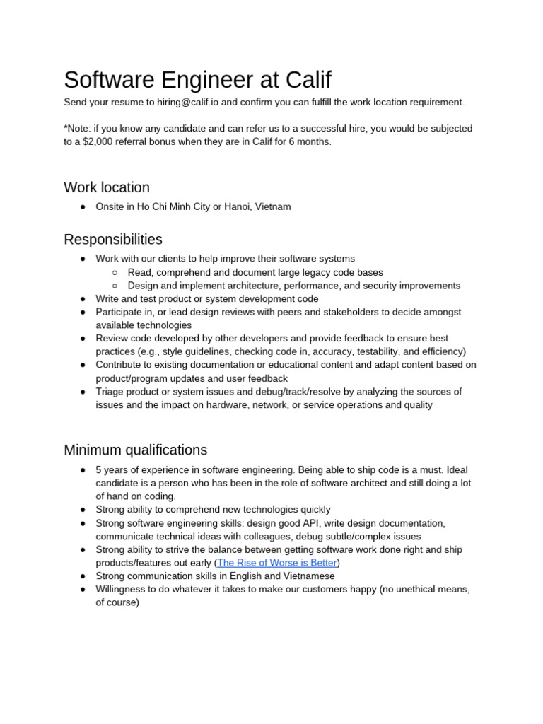 Software Engineer at Calif | PDF | Software | Information Technology