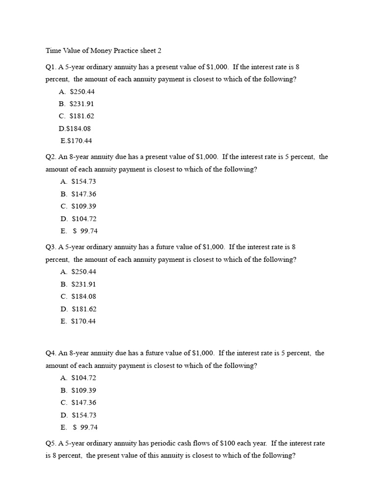 Time Value of Money Practice Problems | PDF | Time Value Of Money | Present Value