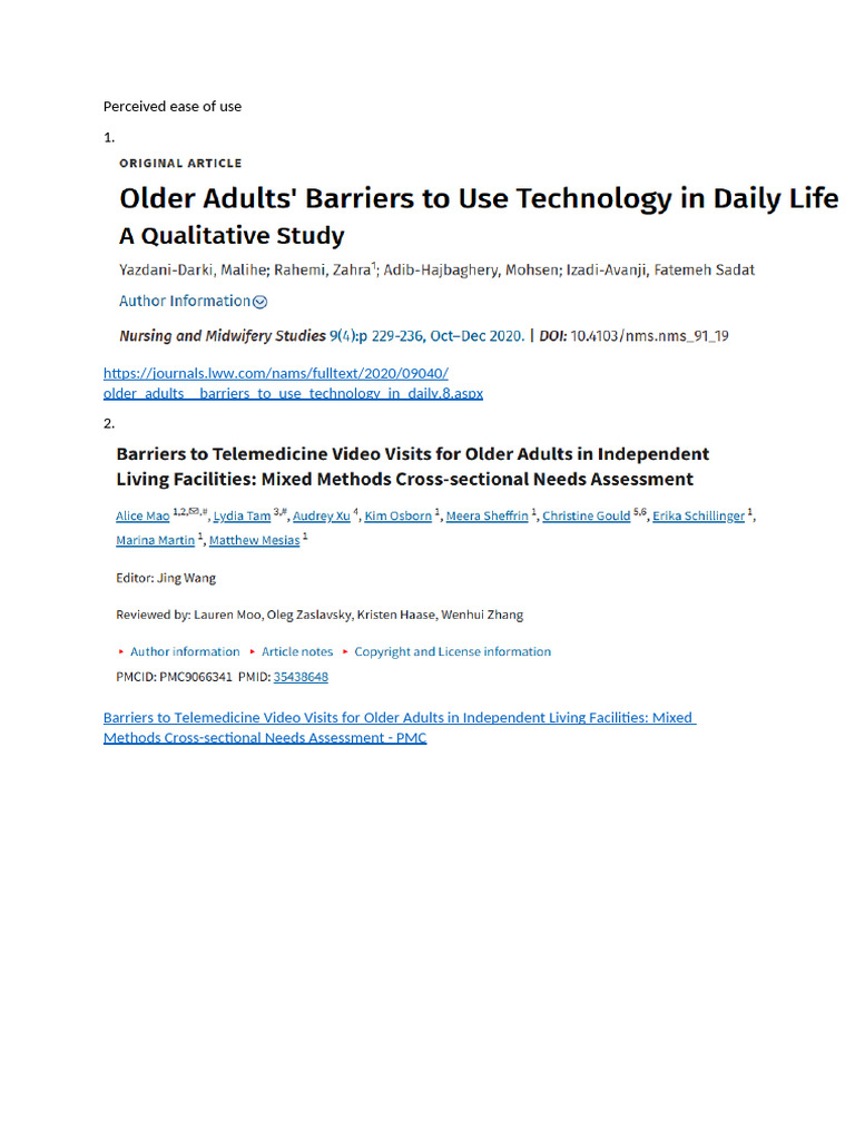 Barriers to Technology Use in Older Adults | PDF