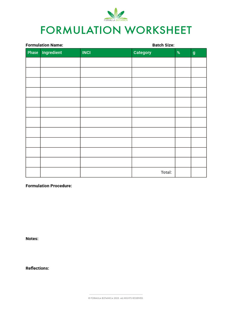 Formulation Worksheet Template | PDF