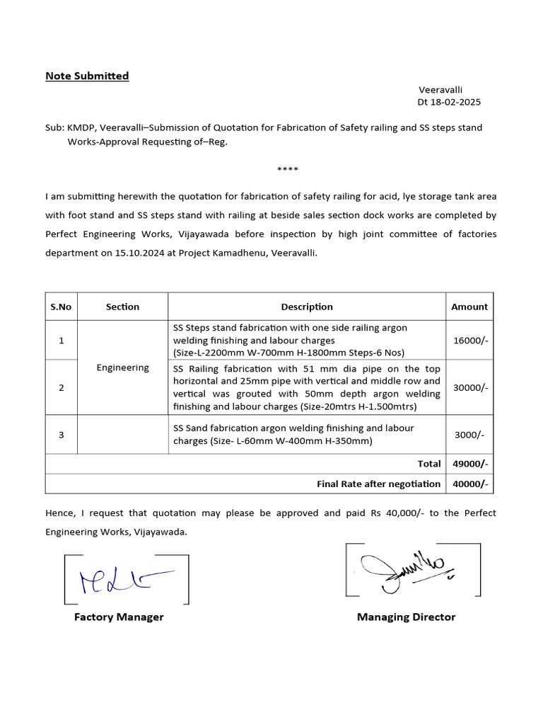 Quotation for Safety Railing Fabrication | PDF | Apple Inc. | Operating ...