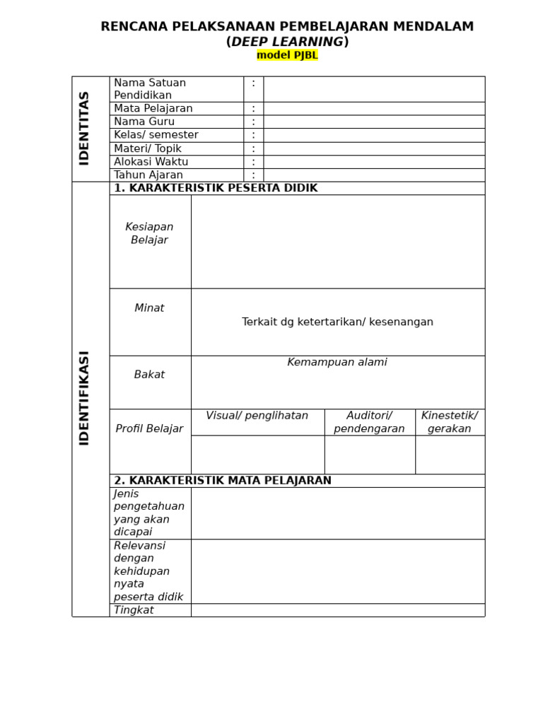 RPP Pembelajaran Mendalam PJBL | PDF