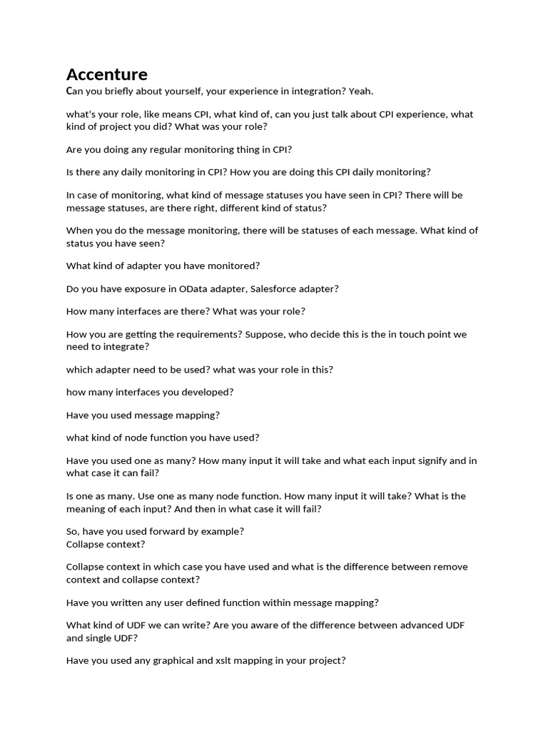 Accenture CPI Interview Insights | PDF | Xml | Computer Programming