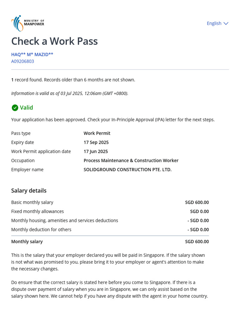 Work Permit Approval Details | PDF