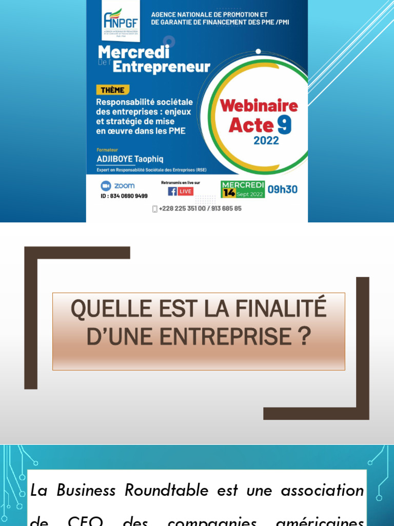 Finalité et RSE des entreprises modernes | PDF | Responsabilité ...