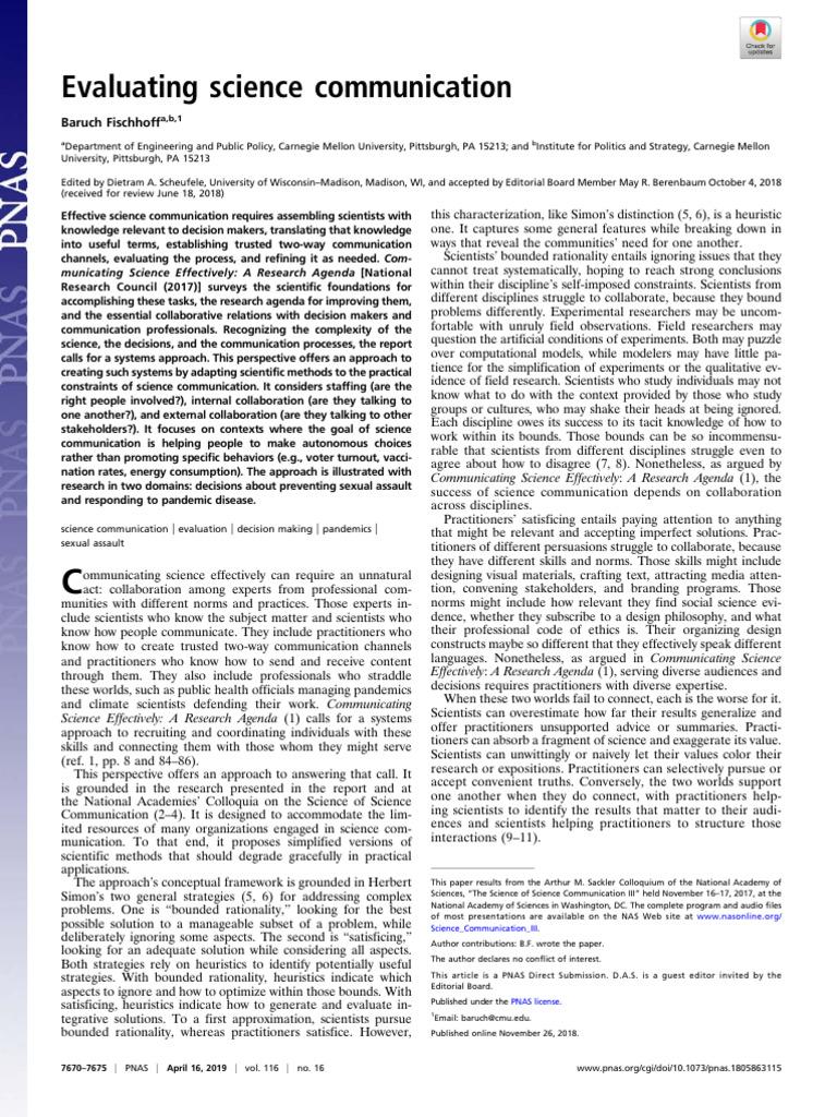 Evaluating Effective Science Communication | PDF | Science | Food And ...
