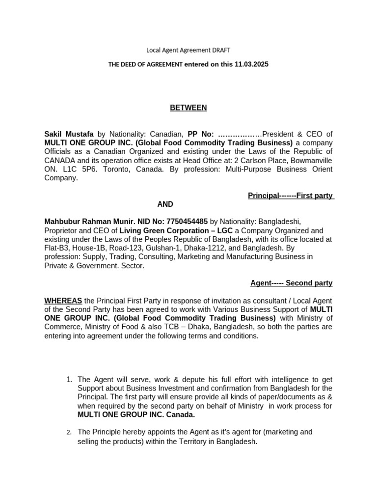Local Agent Agreement DRAFT | PDF | Justice | Crime & Violence