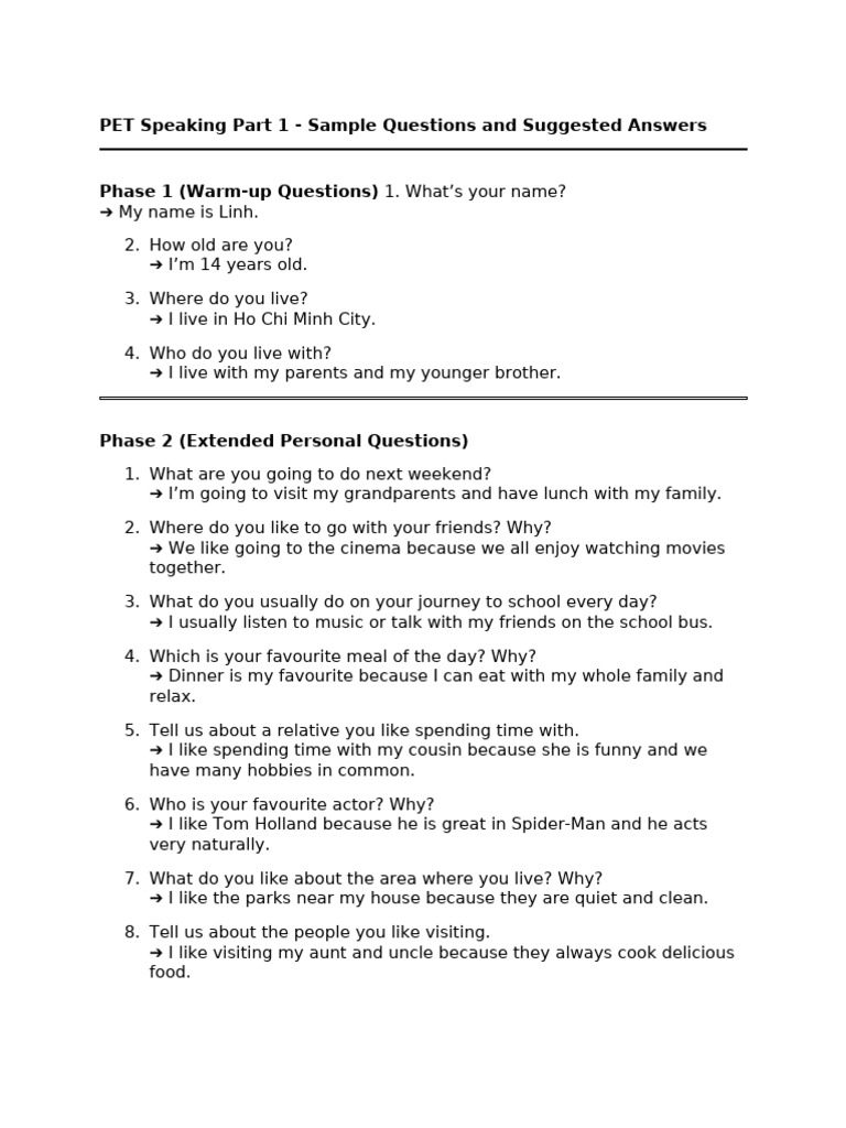 Pet Speaking Part1 | PDF