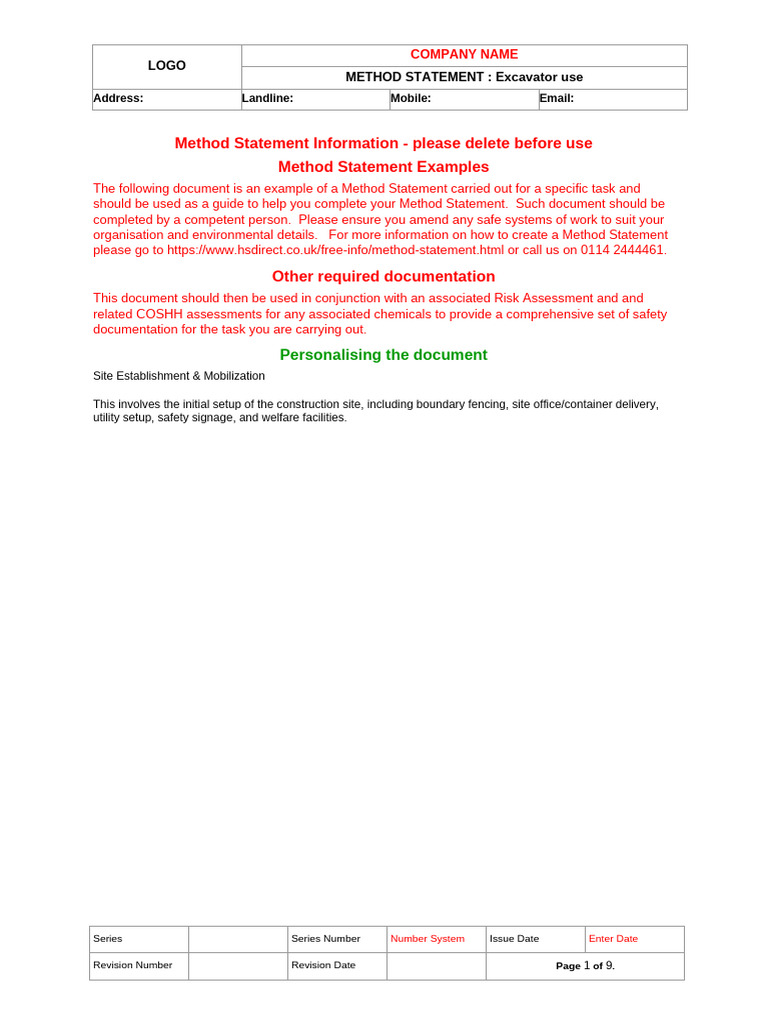 Excavator Use Method Statement | PDF | Personal Protective Equipment ...