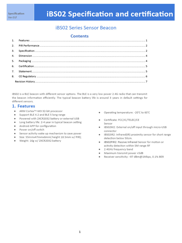 iBS02 Series Sensor Beacon Specification | PDF | Electromagnetic ...