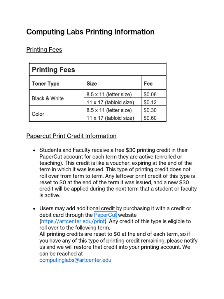 Computer Lab Printing Information 2023 | PDF | Login | Personal Computers