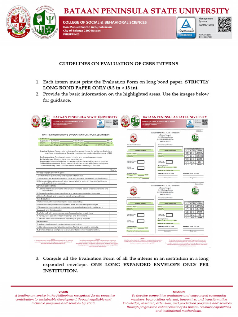 CSBS Intern Evaluation Submission Guidelines | PDF