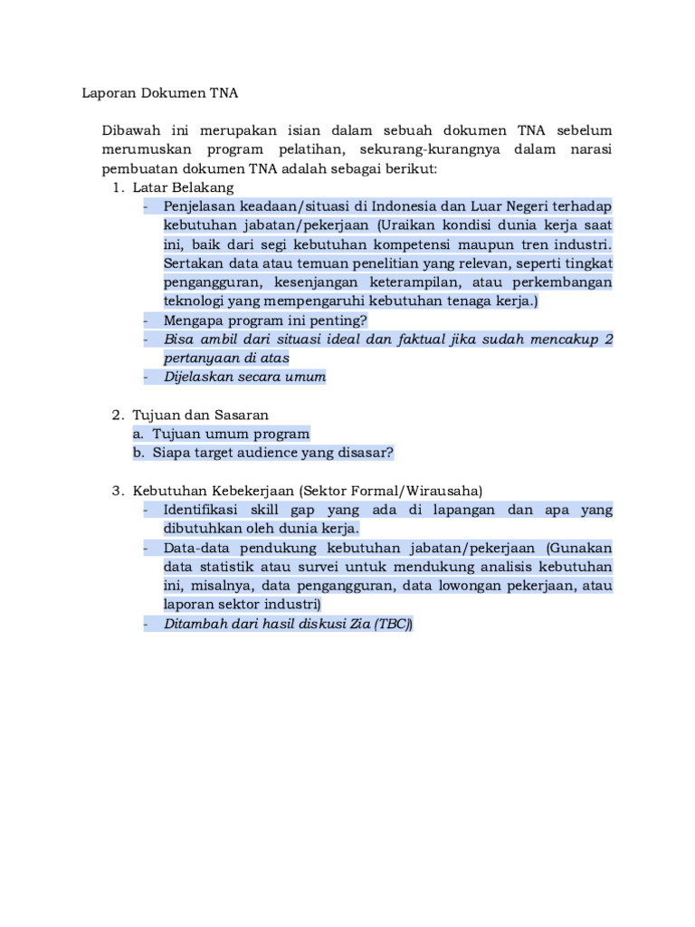 Detail Laporan Dokumen TNA | PDF