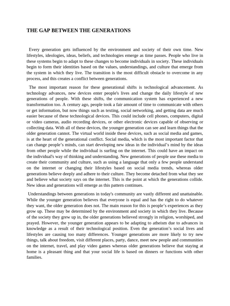 The Gap Between The Generations Cannot Be Bridged For and AGAINST ESSAY ...