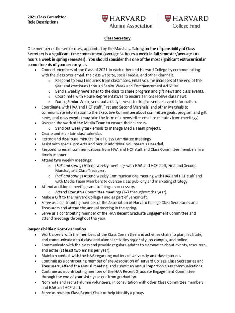 Class Secretary Role Overview | PDF