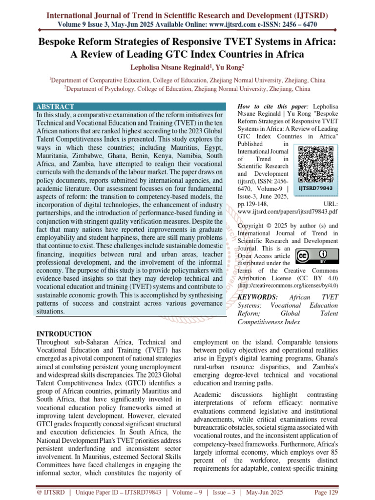 TVET Reform Strategies in Africa: A Review | PDF | Vocational Education ...