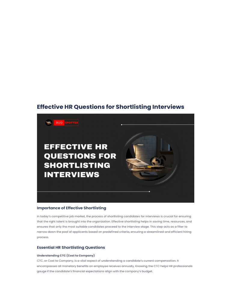 Effective HR Questions For Shortlisting Interviews | PDF | Selenium ...