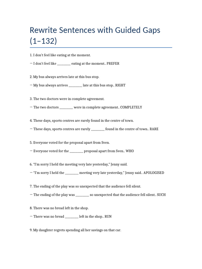Rewrite Sentences Style 1 To 132 | PDF
