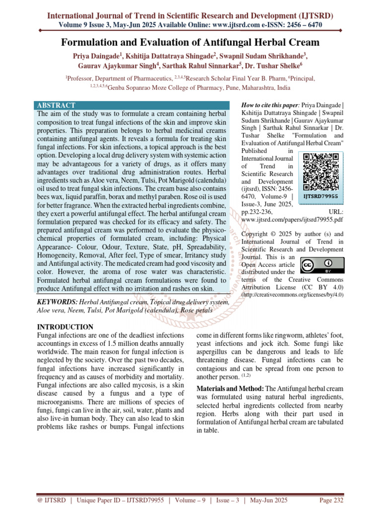 Herbal Cream for Fungal Skin Infections | PDF