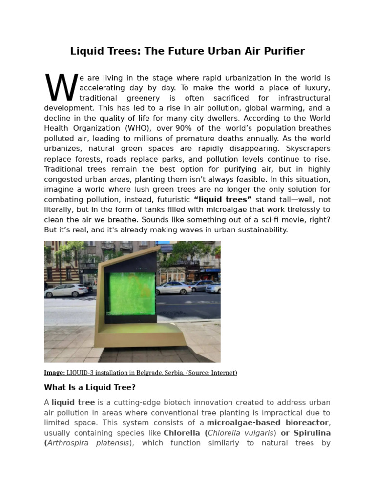 Liquid Trees: Urban Air Purification Solution | PDF | Algae ...