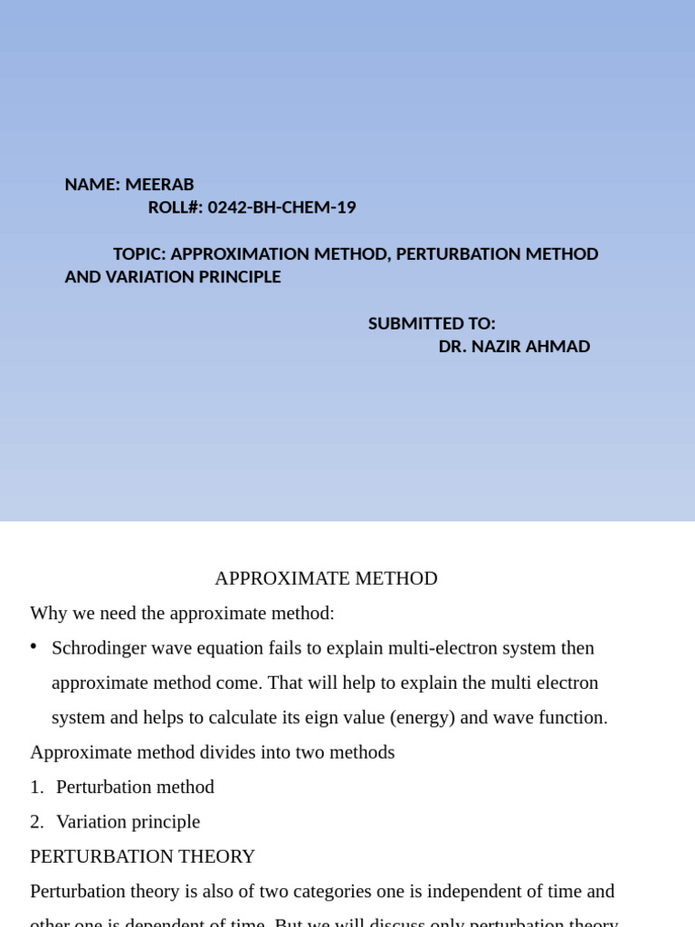 Quantum Mechanics Approximation Methods | PDF | Perturbation Theory ...